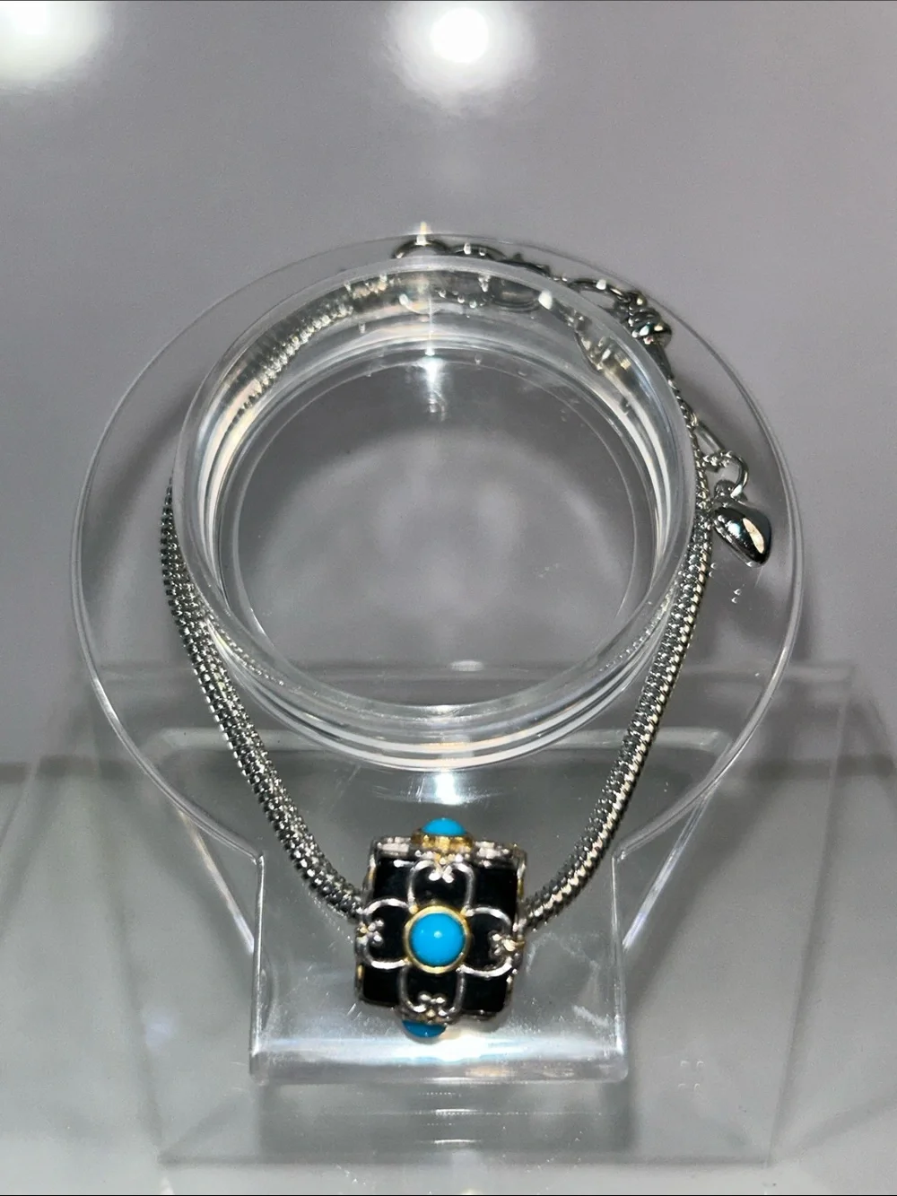 NWOT Gems En Vogue Genuine Turquoise Black Onyx Cube Euro Pandora Style Charm